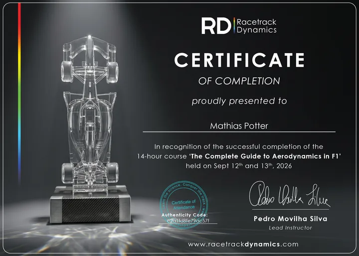 Racetrack Dynamics certificate of completion